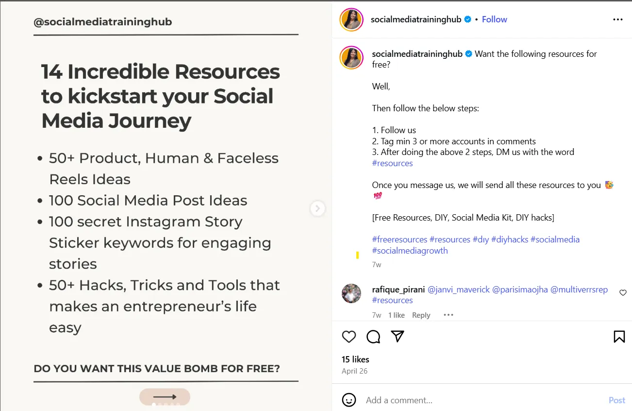 Insatgram Lead Magnet or Free Resource Promos related post captions