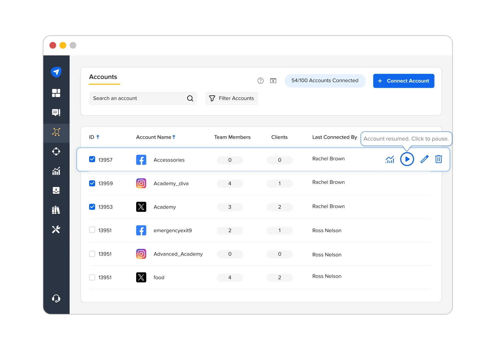 Pause all scheduled posts across connected social media platforms at once