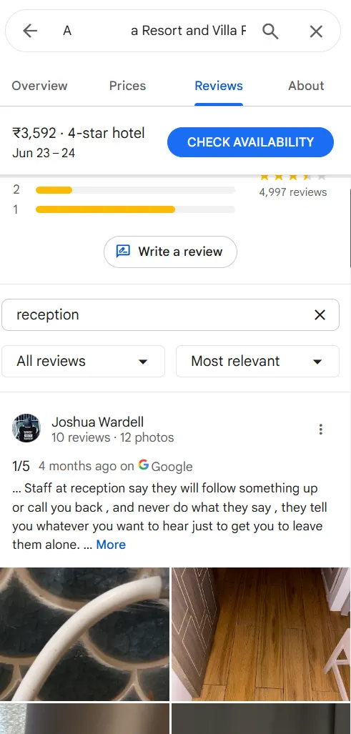 Review about the hotel reception Review about the hotel reception
