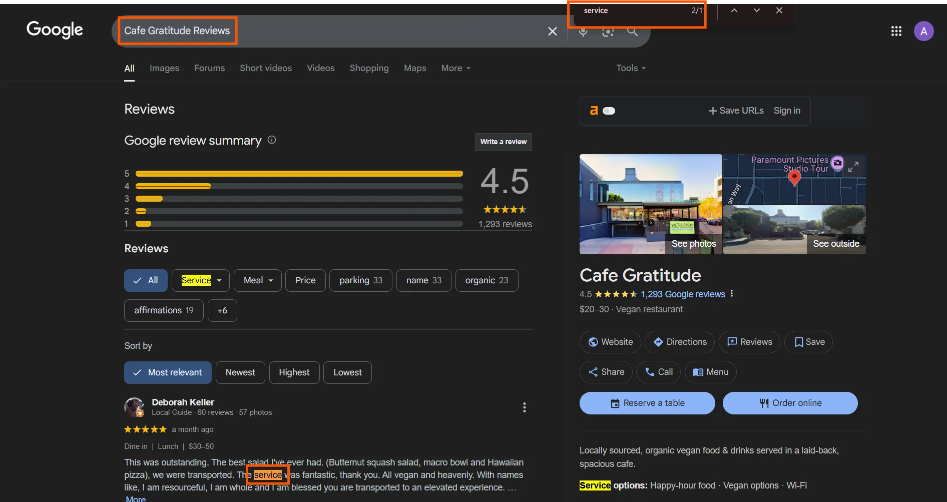 Search reviews with find tool