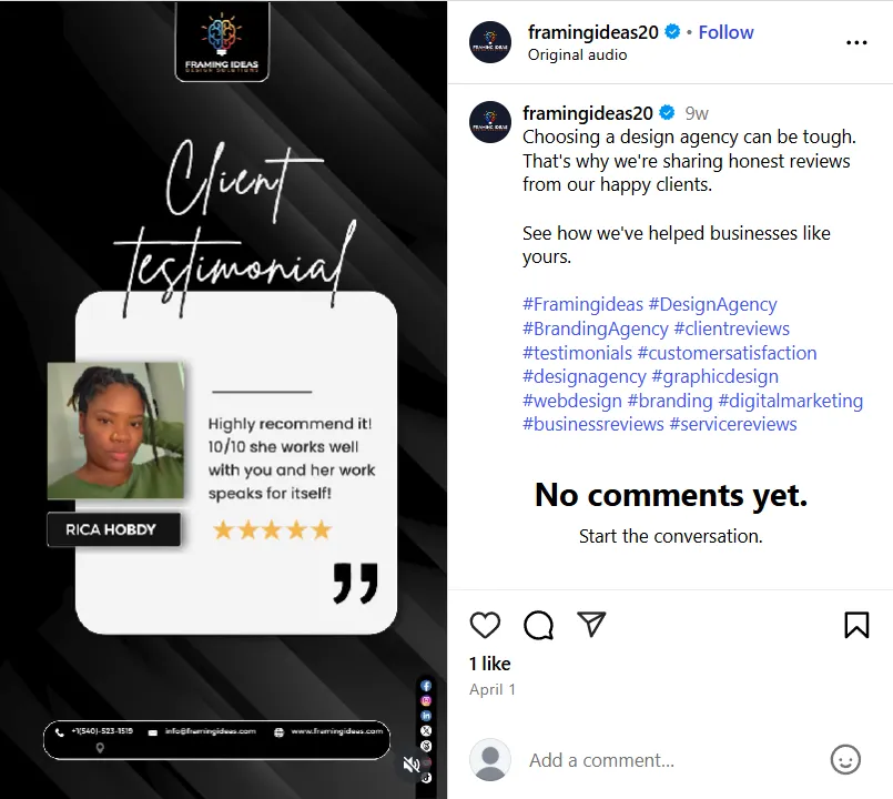 Showcasing testimonials from past clients
