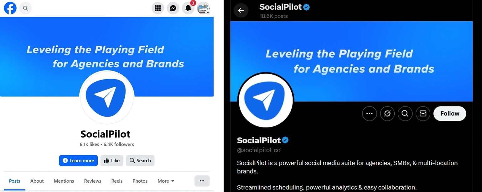SocialPilot social media profiles with consistent branding.