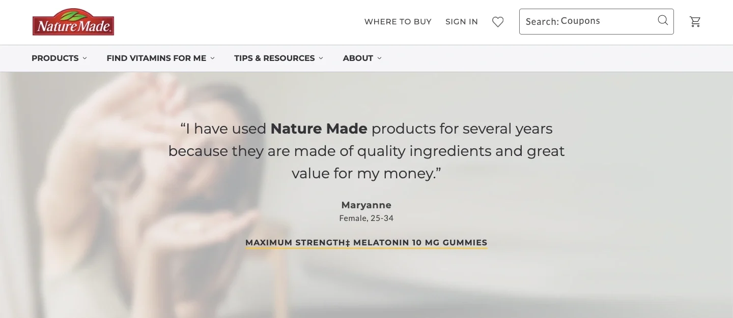 Customer Maryanne shares her positive experience with Nature Made products, highlighting quality ingredients and value for money.