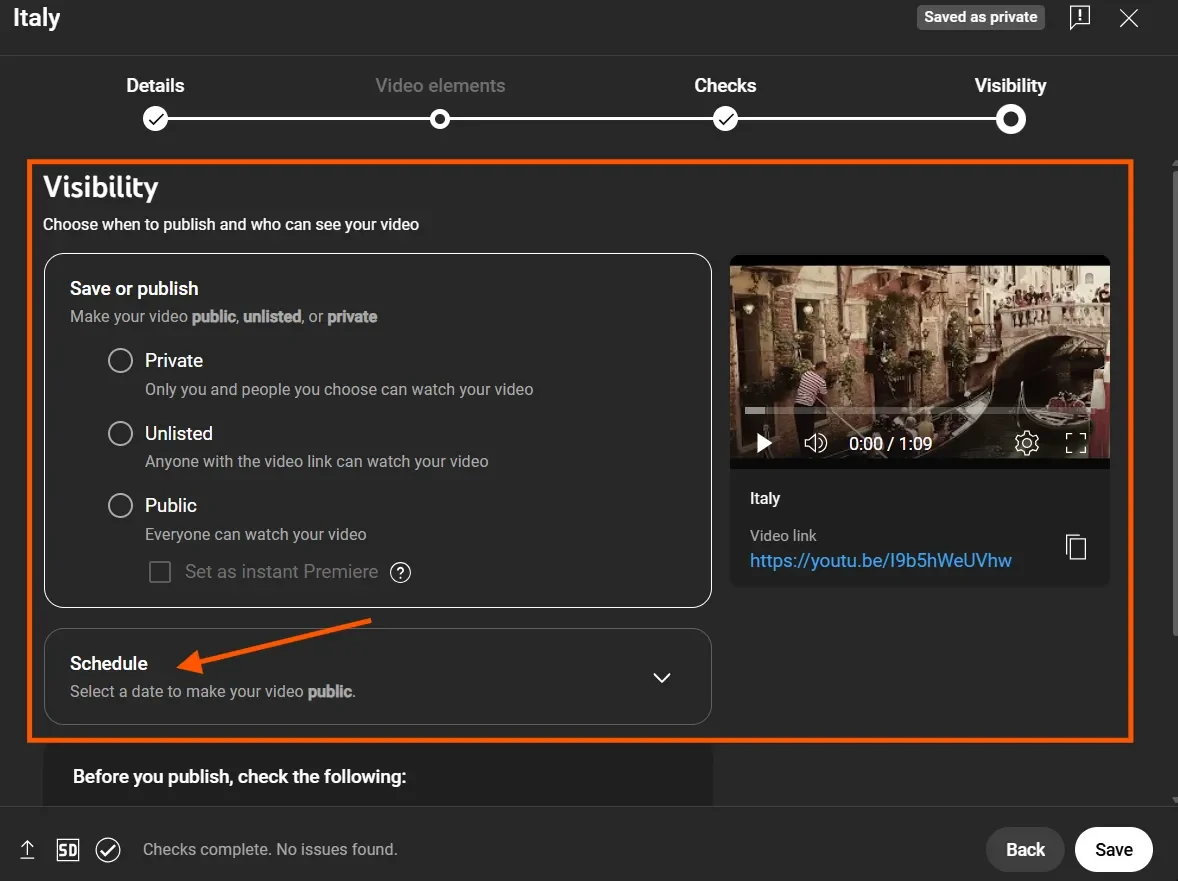 Schedule YouTube video