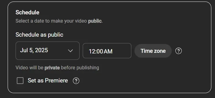 Set date and time to schedule the video