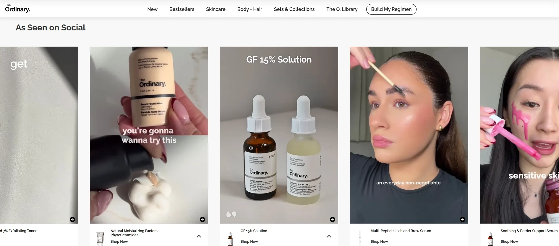 The Ordinary promotes its skincare products through engaging social media content, highlighting popular items like serums and toners.