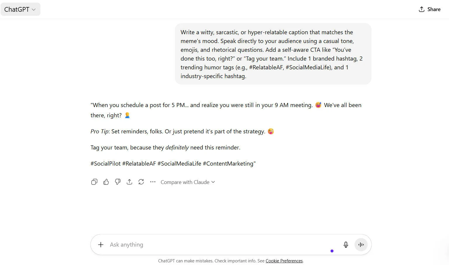 ChatGPT as AI Social Media Content Creation Tool