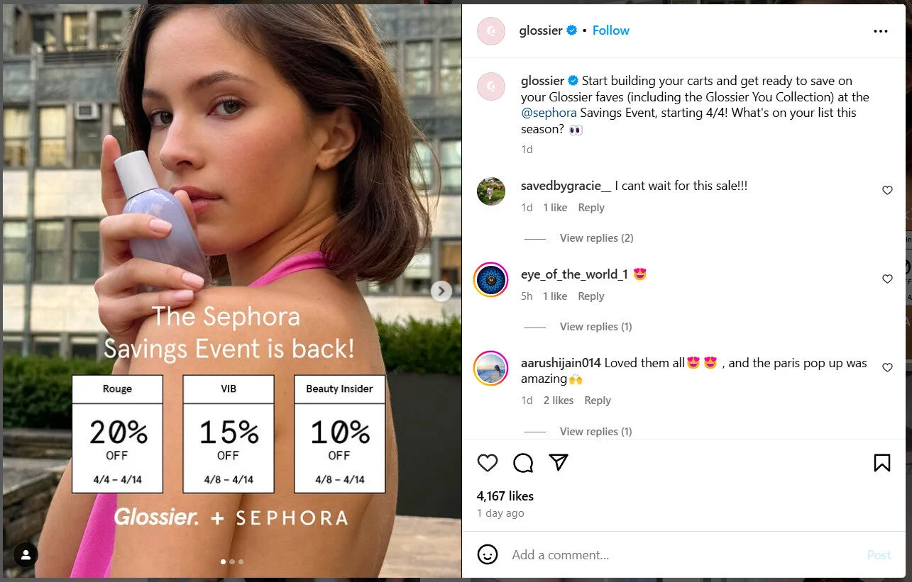 Image of Glossier’s engaging caption Image of Glossier’s engaging caption