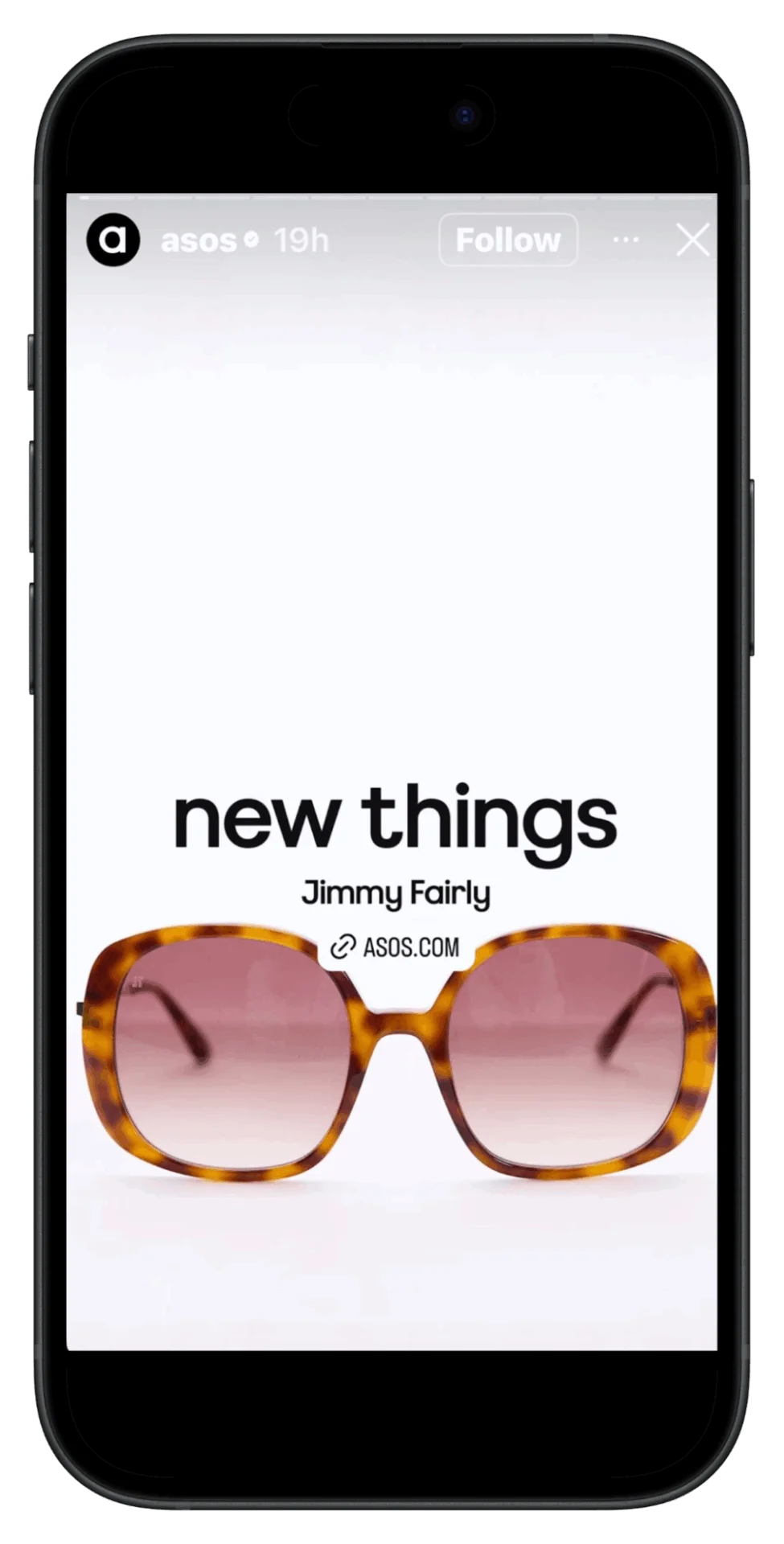 Example of an Instagram Story teasing new product arrivals from ASOS in collaboration with Jimmy Fairly