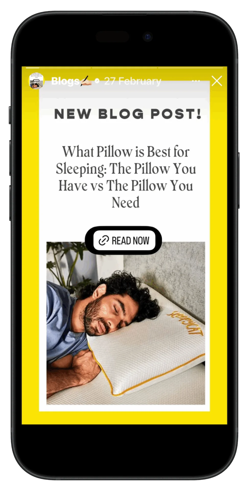 Example of using an Instagram Story to promote a new blog post with a call-to-action to Read Now