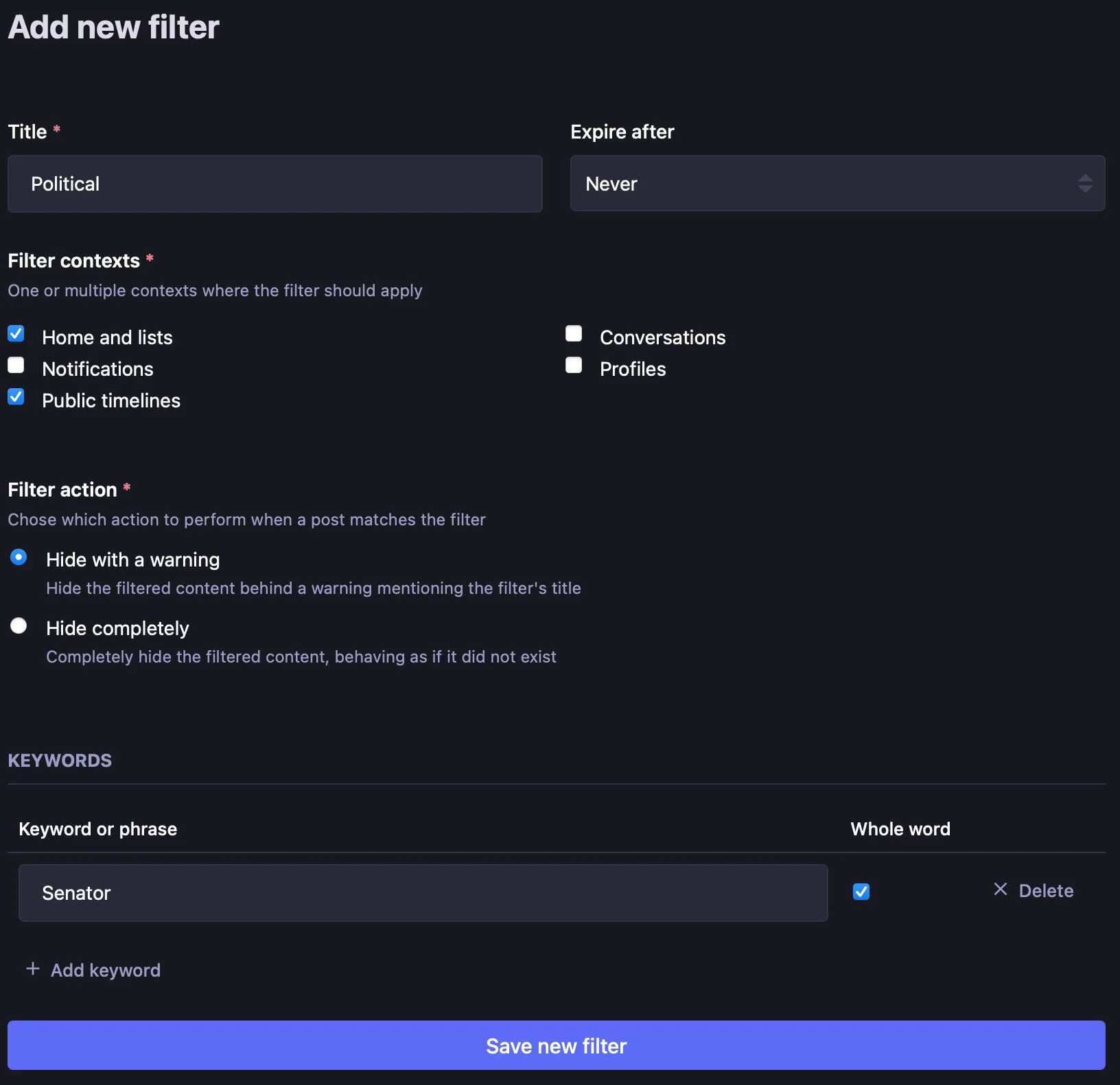 mastodon content filters mastodon content filters