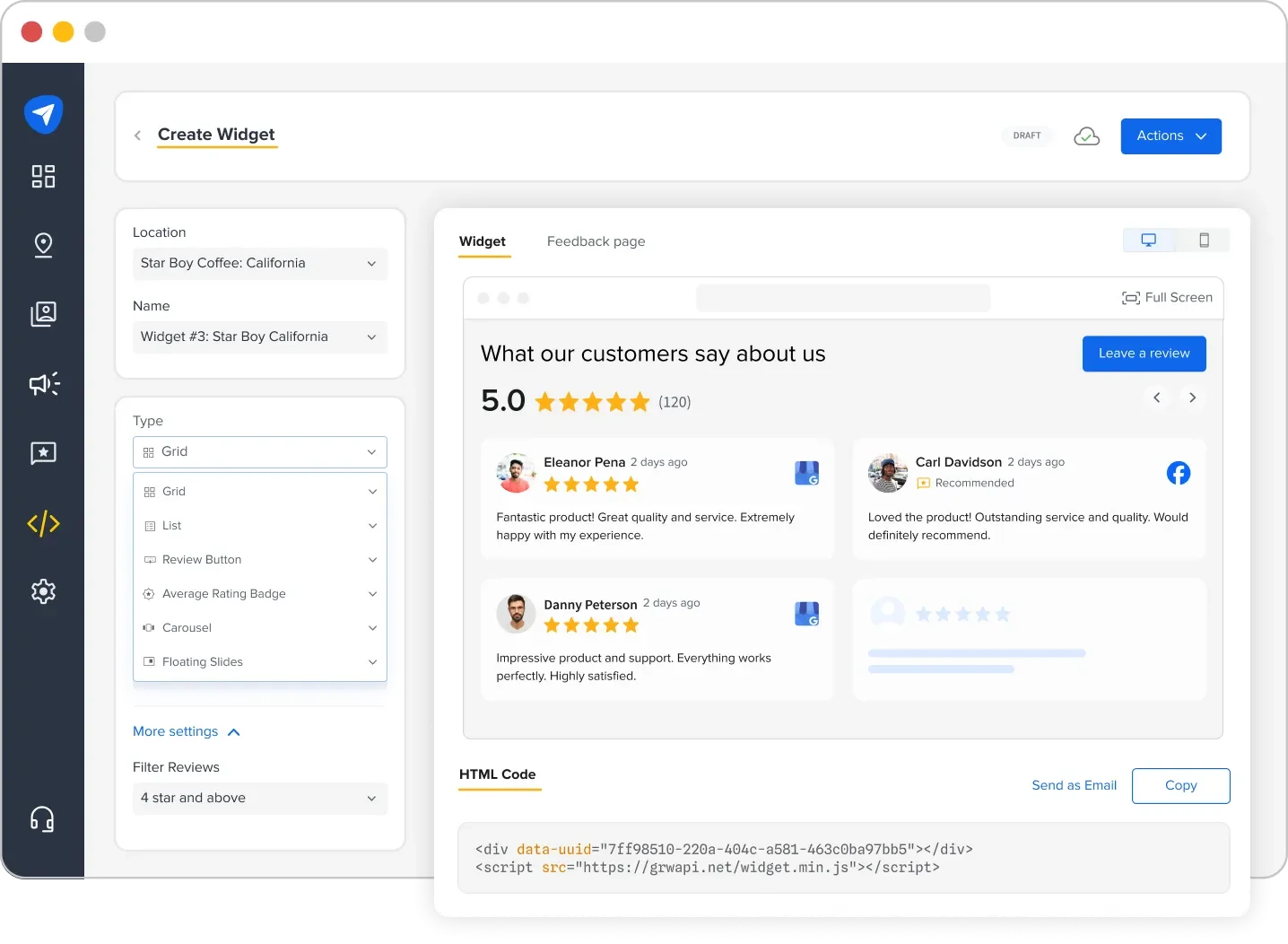 Google Review widget displaying fresh client reviews on a real estate website Google Review widget displaying fresh client reviews on a real estate website