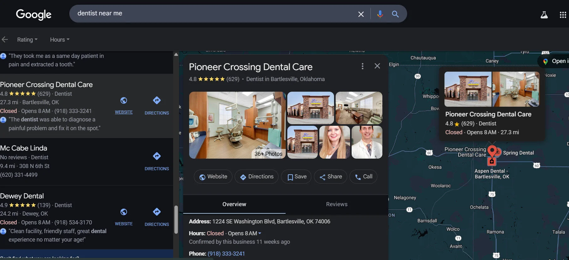 Local dentist’s Google Business Profile with star rating, reviews, and practice details at a glance Local dentist’s Google Business Profile with star rating, reviews, and practice details at a glance