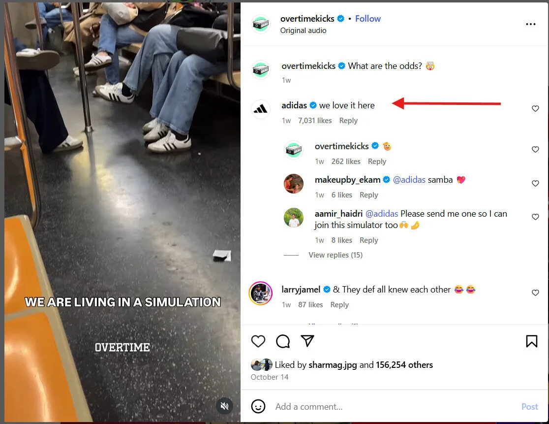 Overtimekicks Simulation Post Featuring adidas’s comment