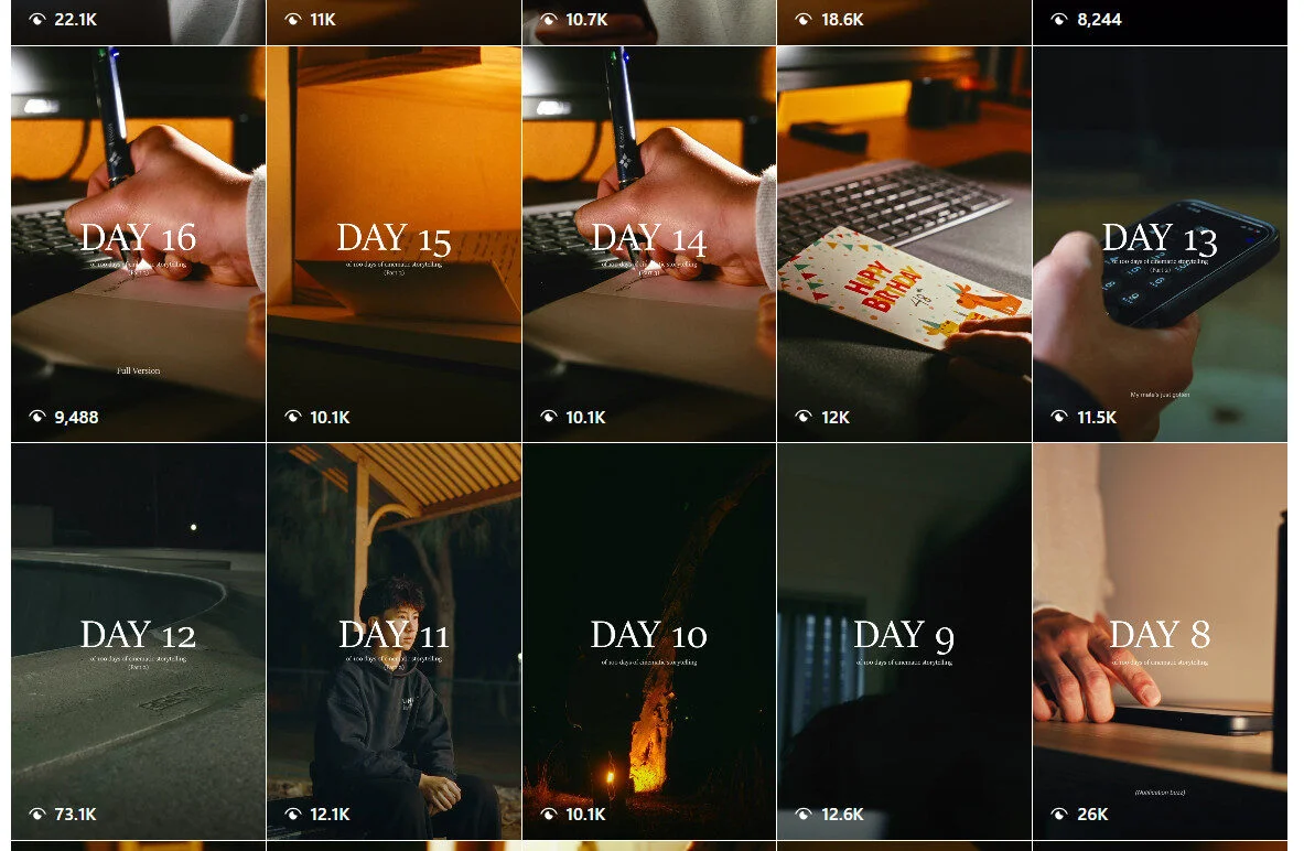 Reels feed of bluelemon.films featuring the day-wise series content they have created to promote their channel