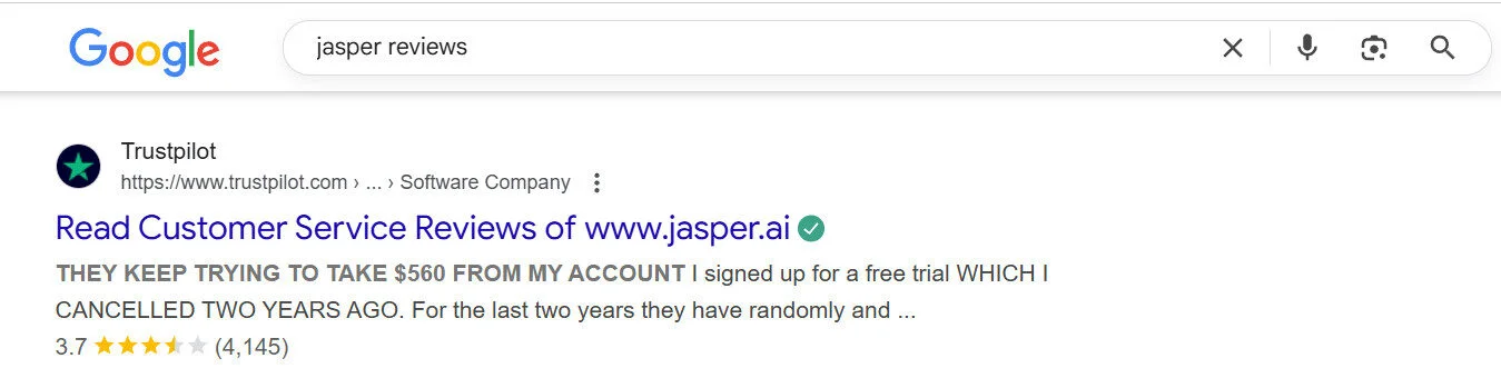 Trustpilot page for Jasper