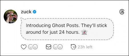 What Ghost Post (Disappearing Post) on Threads looks like after being published