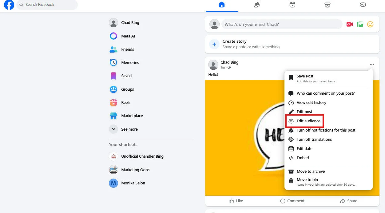 go to edit audience to change the reach of the post go to edit audience to change the reach of the post