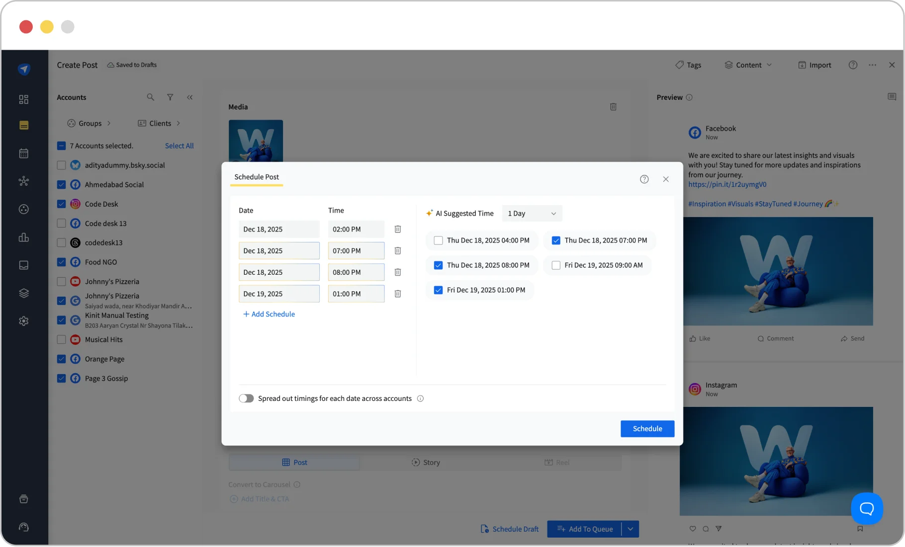 best time to post suggestions feature by SocialPilot