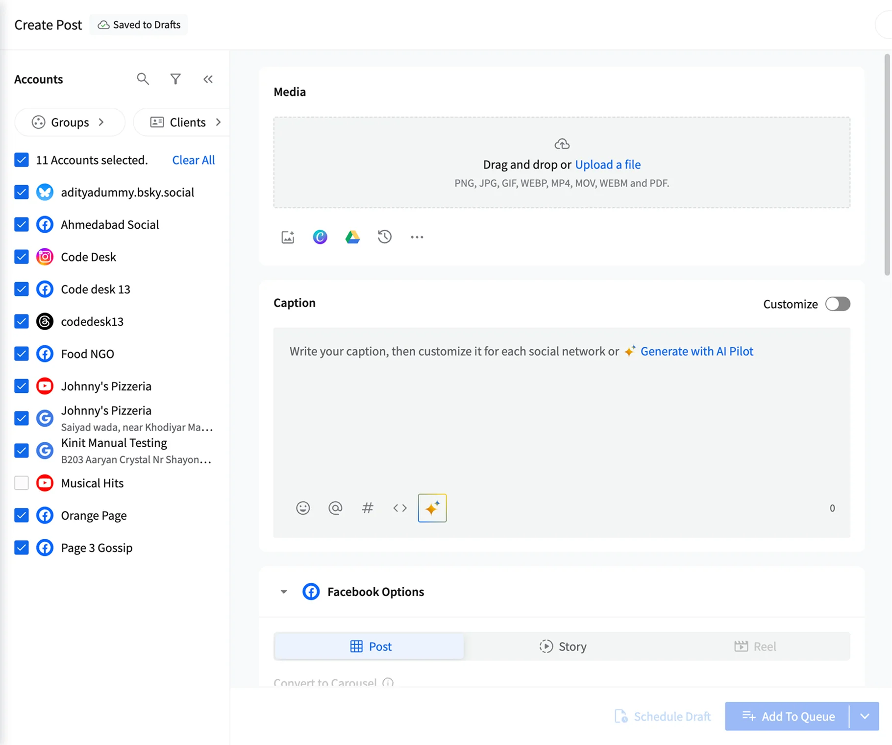 create post on SocialPilot