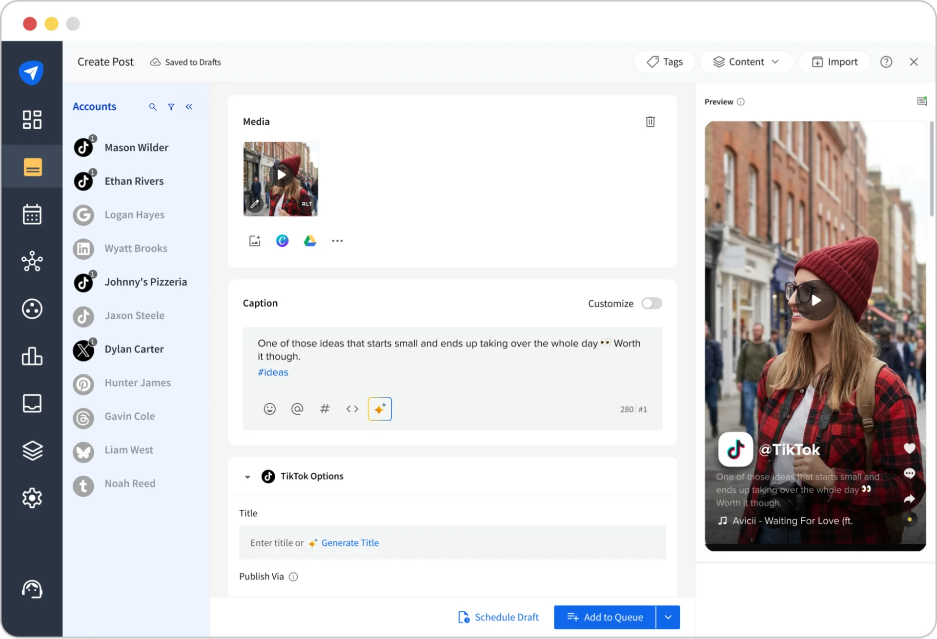 socialpilot tiktok composer