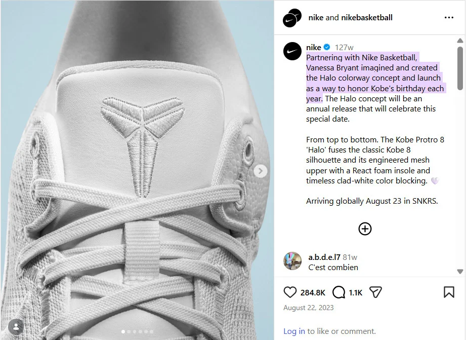 Nike’s post honoring Kobe Bryant on his birthday Nike’s post honoring Kobe Bryant on his birthday