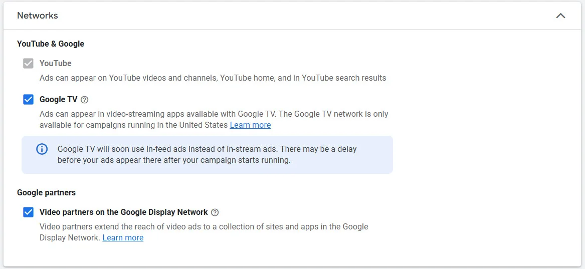 Now Choose Networks & Placements for this YouTube ad campaign Now Choose Networks & Placements for this YouTube ad campaign