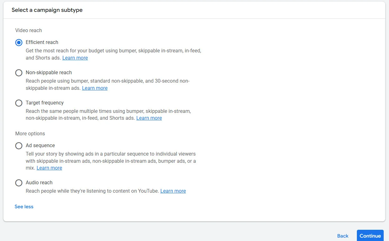 Now Select a Campaign Subtype of YouTube ad Now Select a Campaign Subtype of YouTube ad