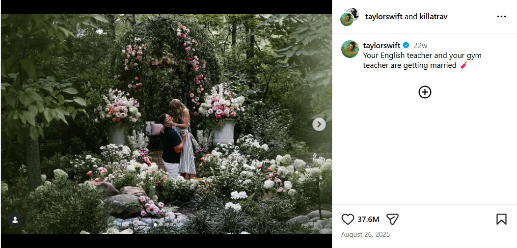 Taylor Swift’s Instagram post announcing her engagement to Travis Kelce Taylor Swift’s Instagram post announcing her engagement to Travis Kelce