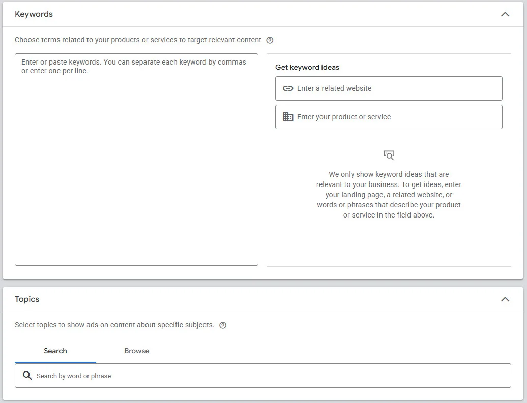 You can select audience based on keywords they are searching for You can select audience based on keywords they are searching for