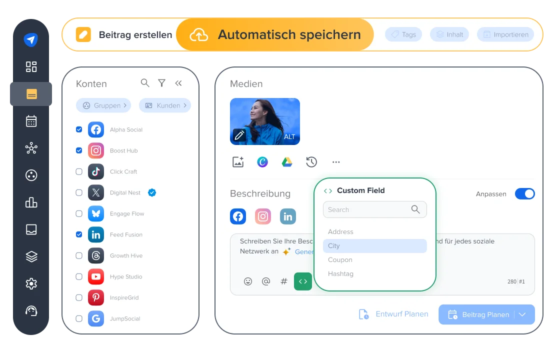 Schnellere Erstellung von Beiträgen in einem intuitiven Arbeitsbereich