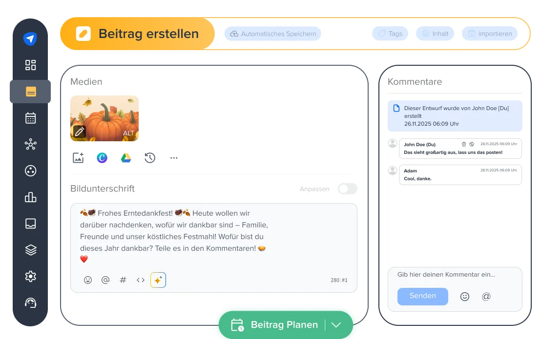 Teamarbeit mit Postkommentaren