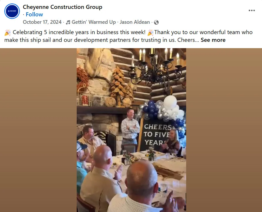 Cheyenne Construction Group celebrating its milestone moment on Facebook Cheyenne Construction Group celebrating its milestone moment on Facebook
