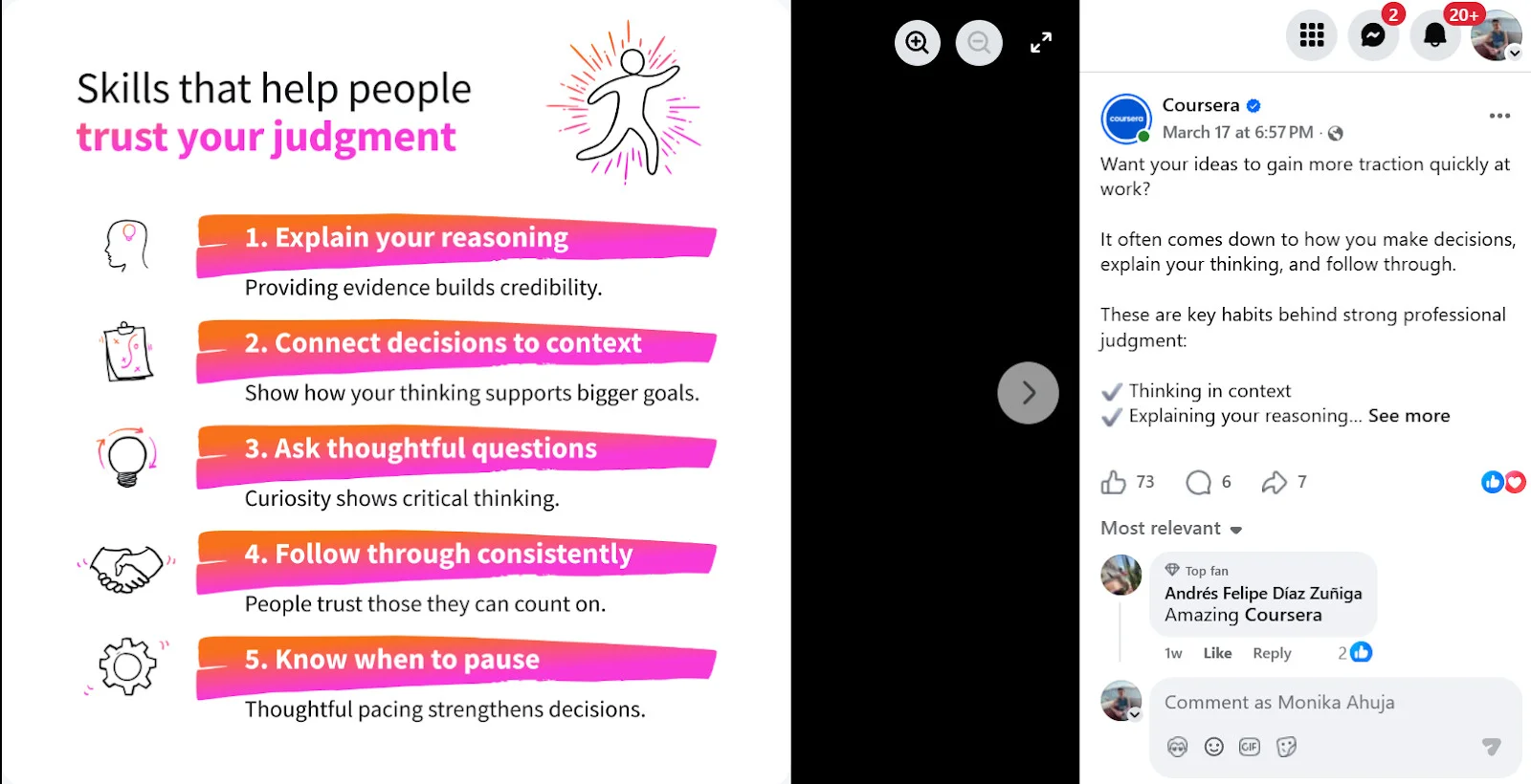Coursera’s Facebook post shares tips on gaining more traction for your ideas at workplaces Coursera’s Facebook post shares tips on gaining more traction for your ideas at workplaces