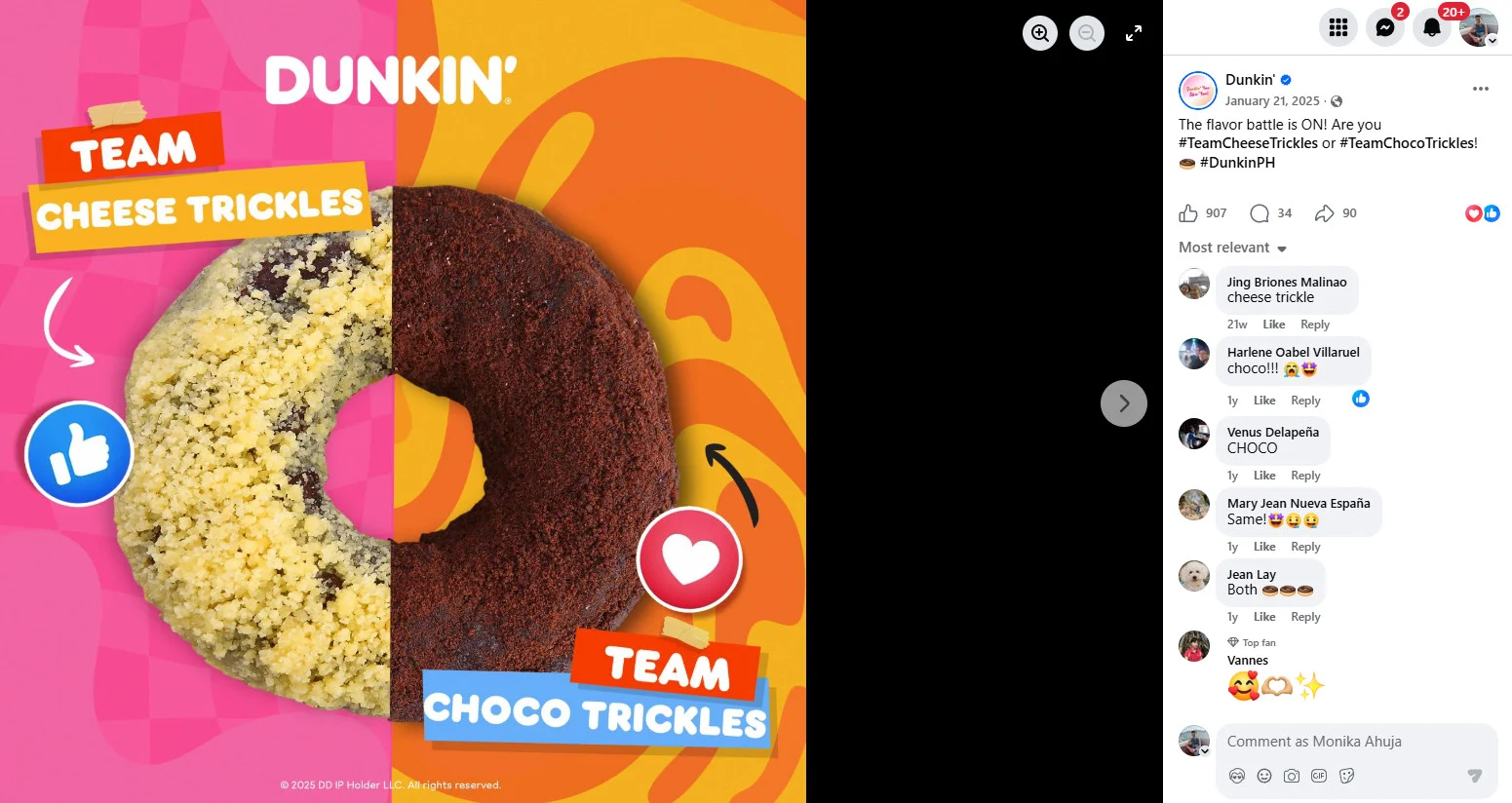 Dunkin’s flavor battle poll on Facebook asking fans to vote between two seasonal drink options Dunkin’s flavor battle poll on Facebook asking fans to vote between two seasonal drink options