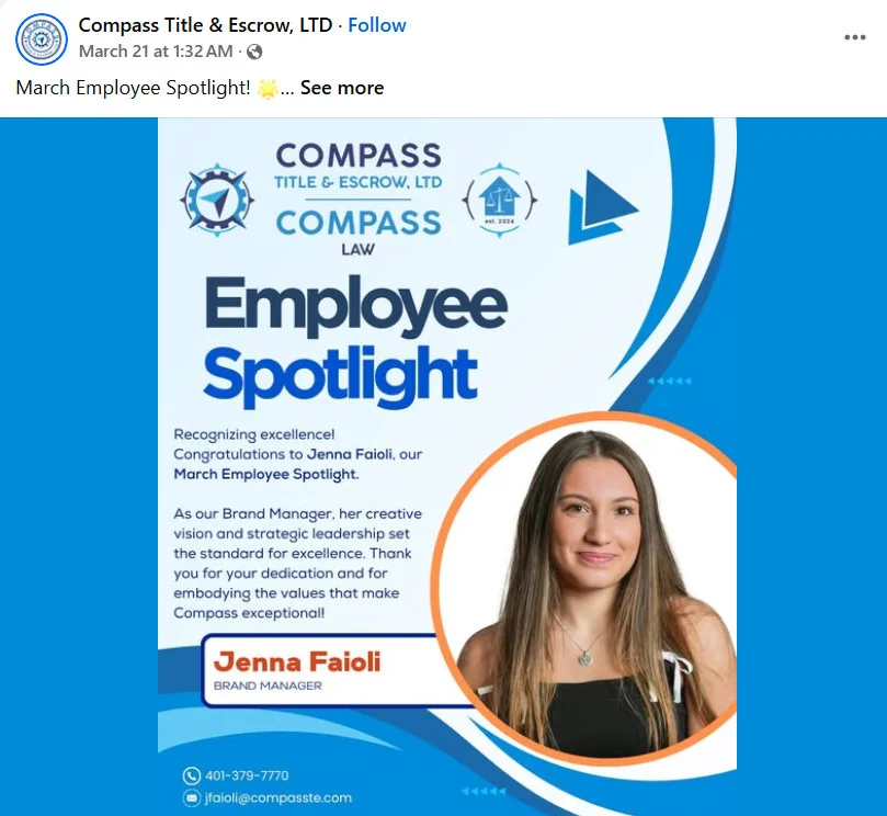 Employee achievement post by Compass Title and Escrow Employee achievement post by Compass Title and Escrow