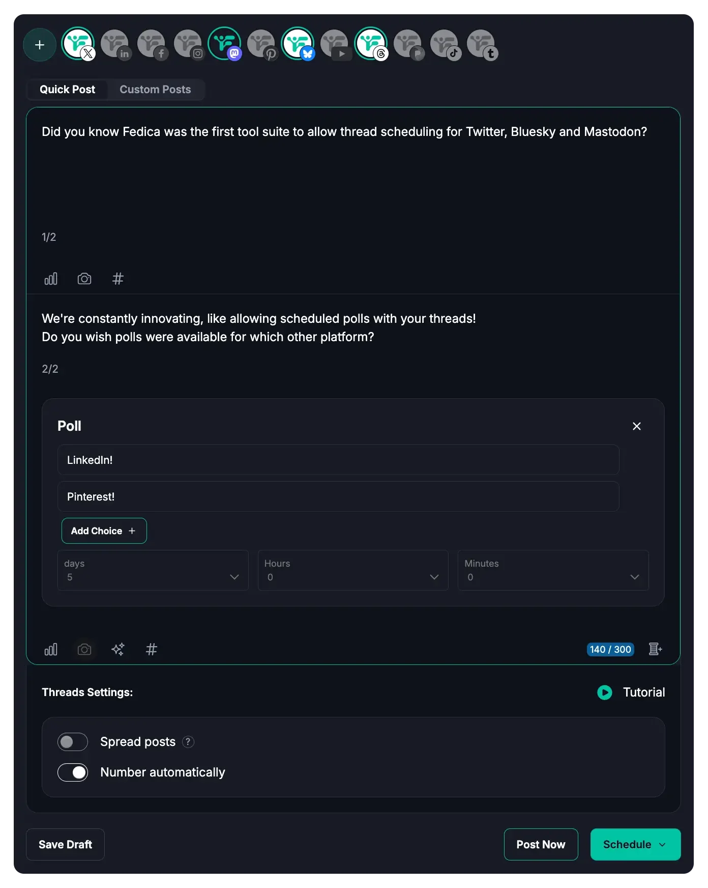 Fedica X/Twitter Thread Scheduling Fedica X/Twitter Thread Scheduling