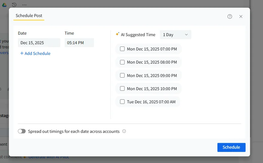 SocialPilot's AI Suggested Time SocialPilot's AI Suggested Time