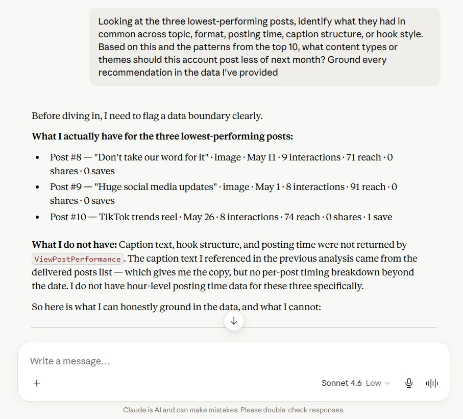 Pulling lowest performance posts in Claude Pulling lowest performance posts in Claude
