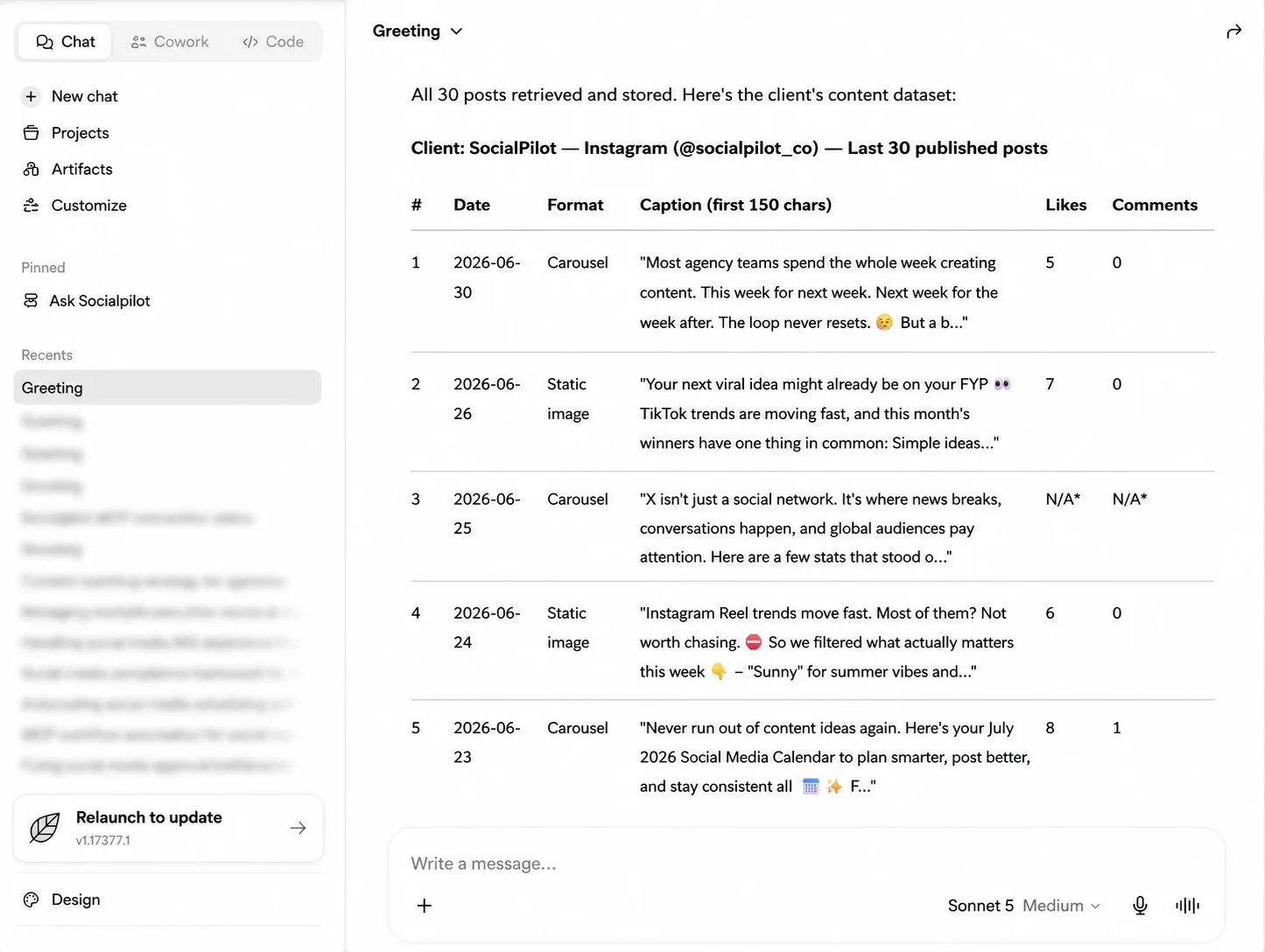 Claude pulling published posts from client’s account Claude pulling published posts from client’s account
