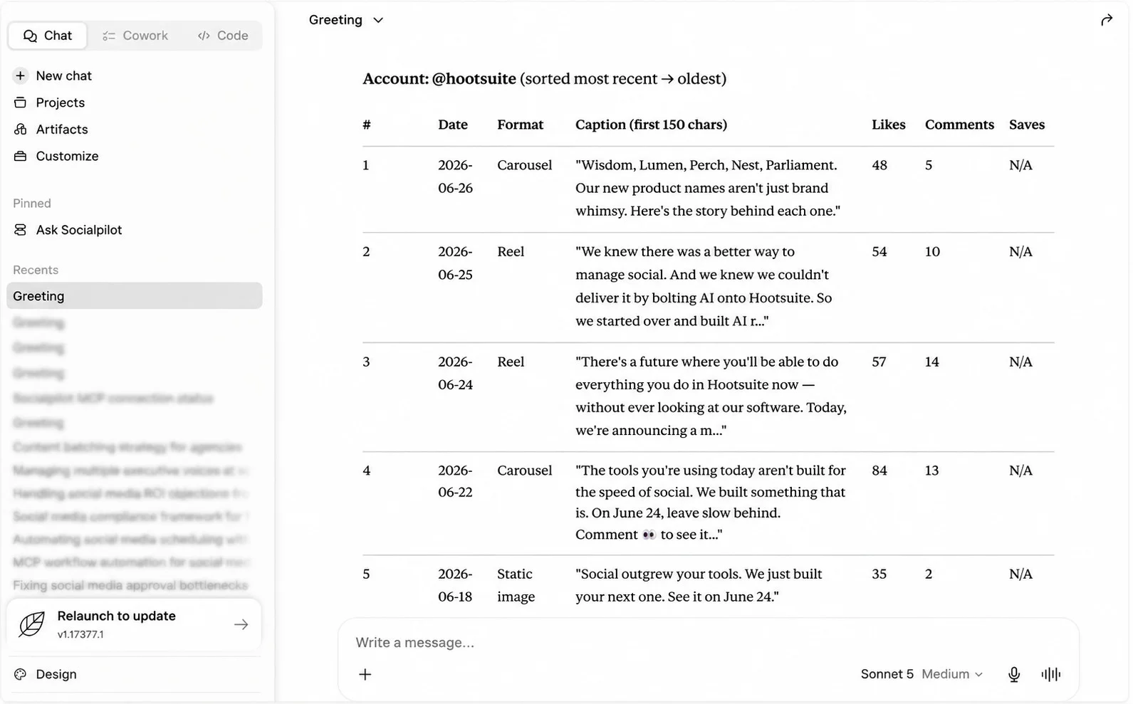 Claude uses Apify MCP to pull competitor posts