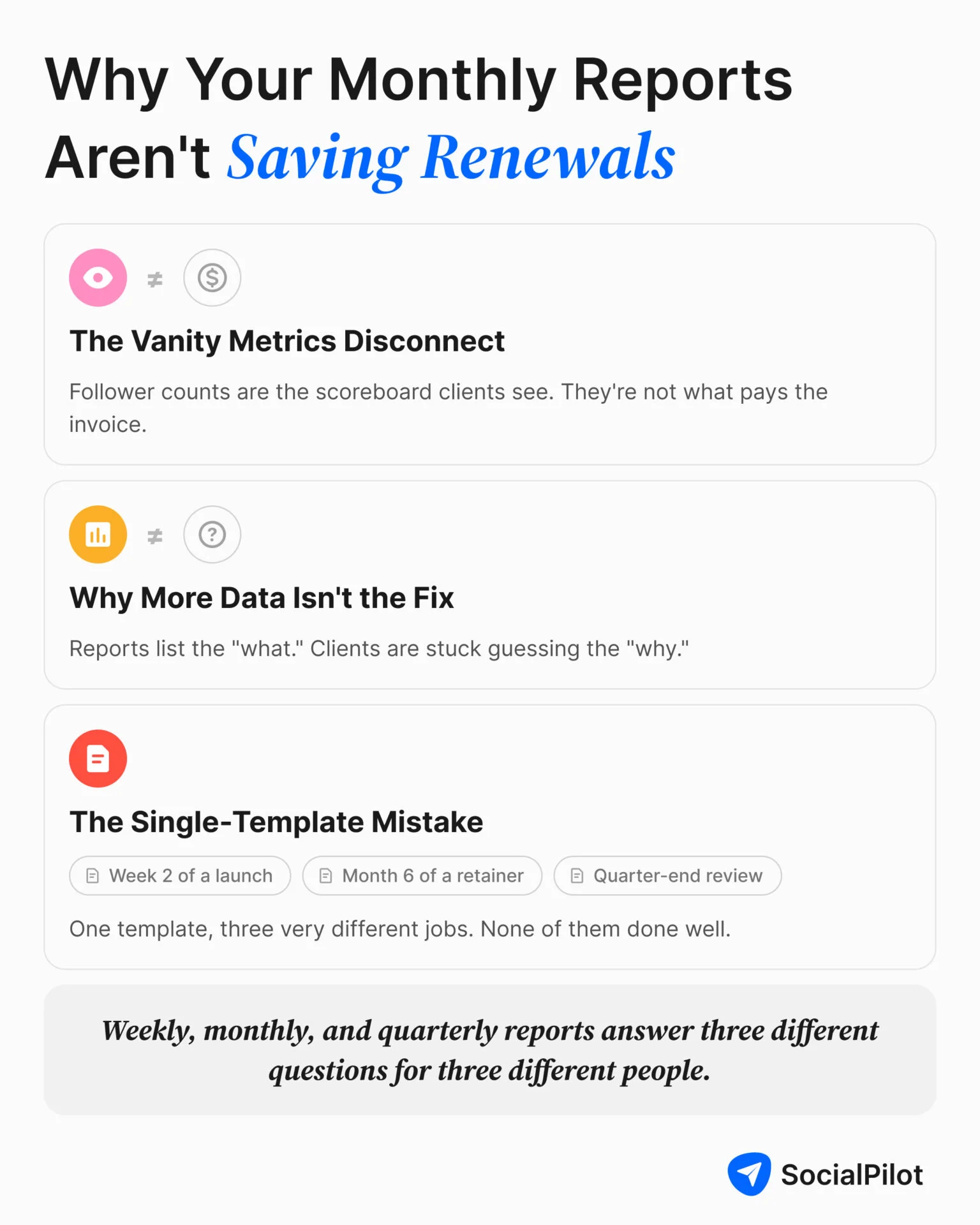 Why the monthly reports will not save the renewals Why the monthly reports will not save the renewals