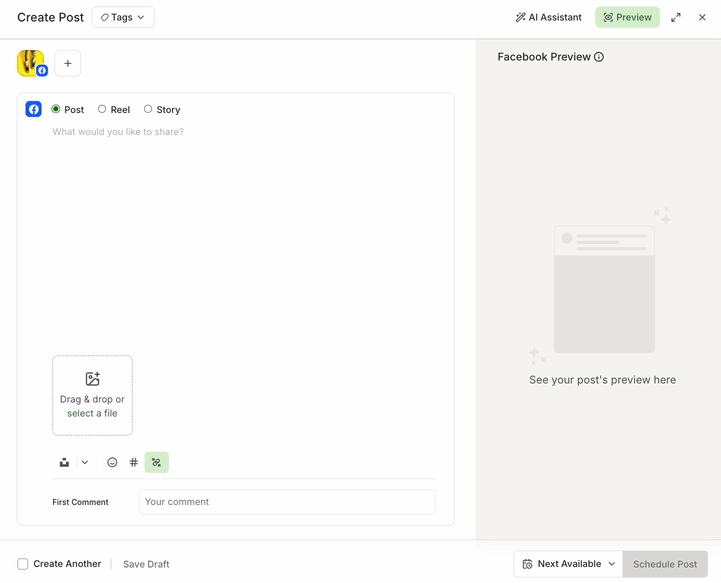 Buffer's create post dashboard Buffer's create post dashboard