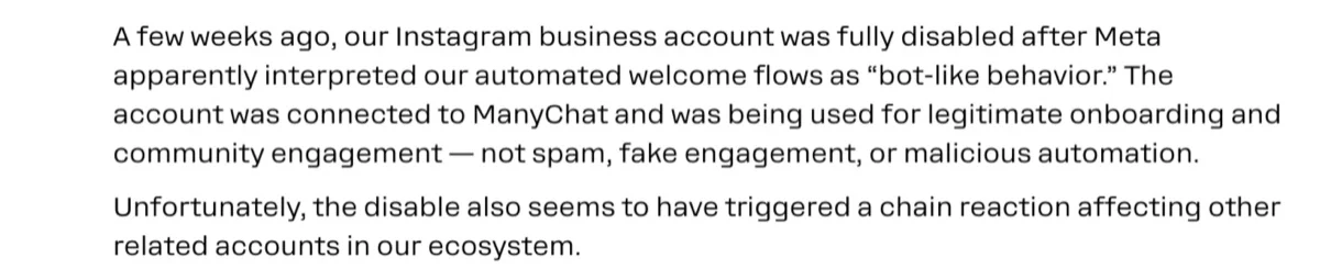 Instagram account owner's comment after using a DM automation tool and account suspension Instagram account owner's comment after using a DM automation tool and account suspension