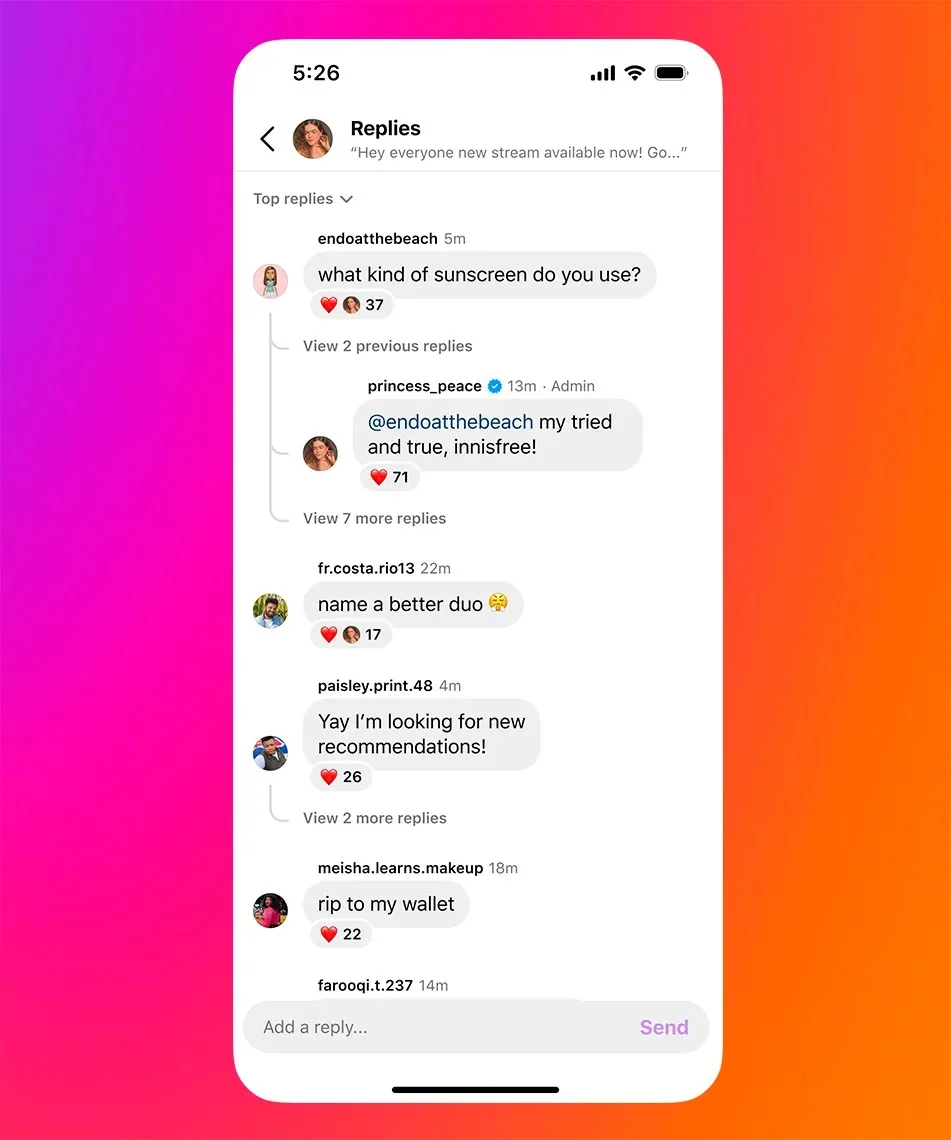Members replying to an Instagram broadcast channel in a thread Members replying to an Instagram broadcast channel in a thread