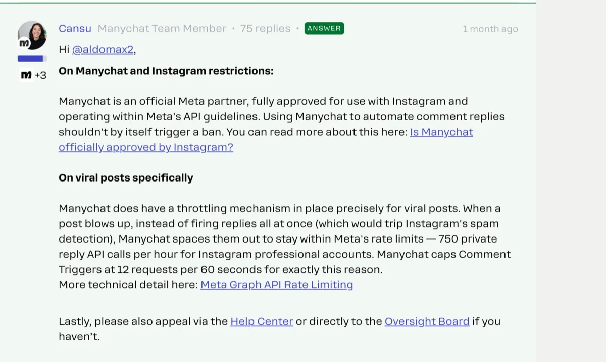 ManyChat support confirming it is an official Meta partner ManyChat support confirming it is an official Meta partner