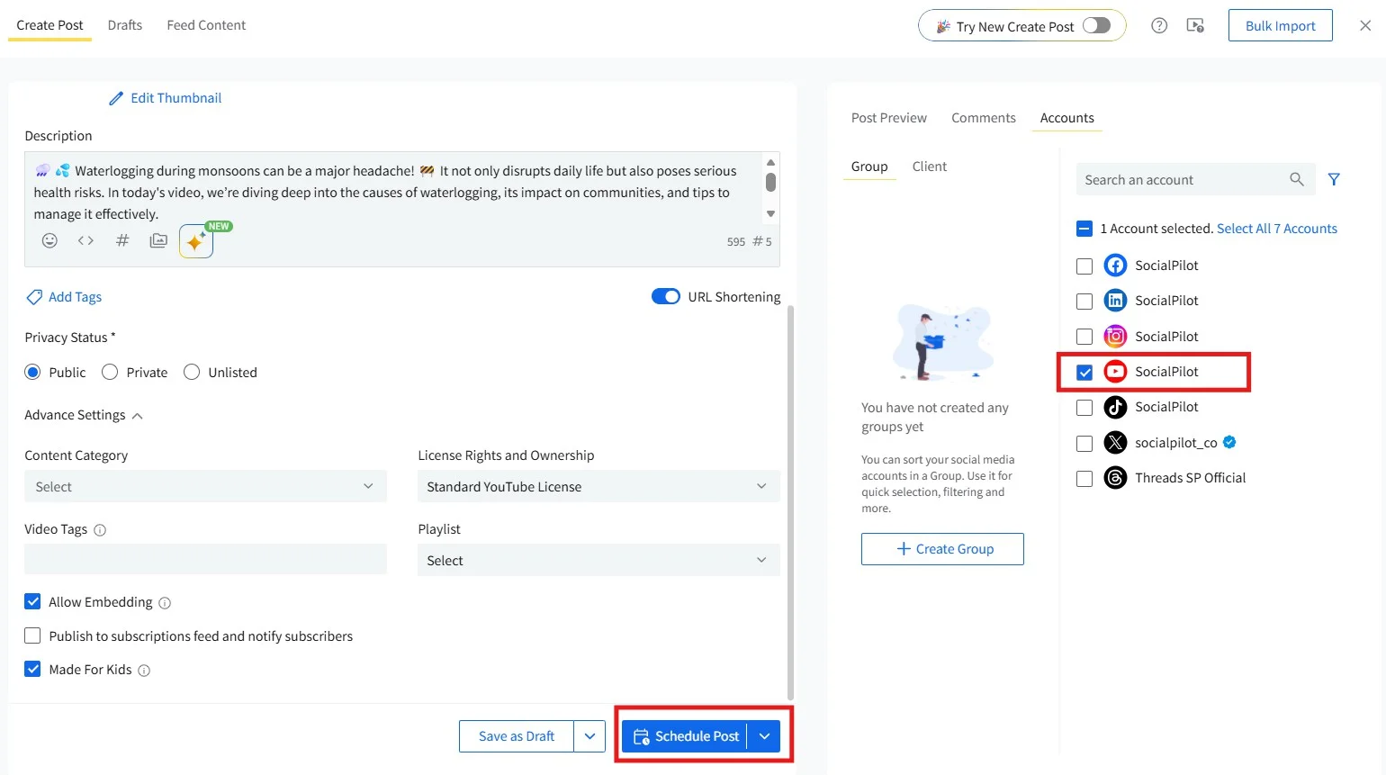 Schedule your YouTube post in SocialPilot Schedule your YouTube post in SocialPilot