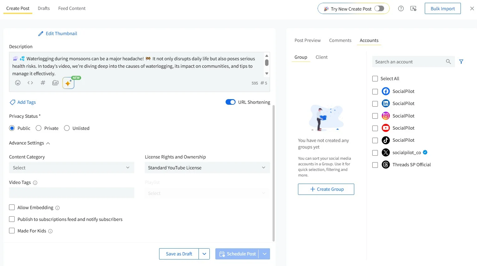 Set YouTube options - title, description, category, and tags in SocialPilot Set YouTube options - title, description, category, and tags in SocialPilot