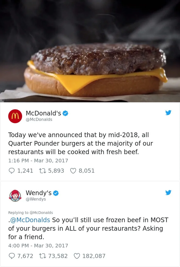 Wendy's reply to McDonald's on Twitter Wendy's reply to McDonald's on Twitter