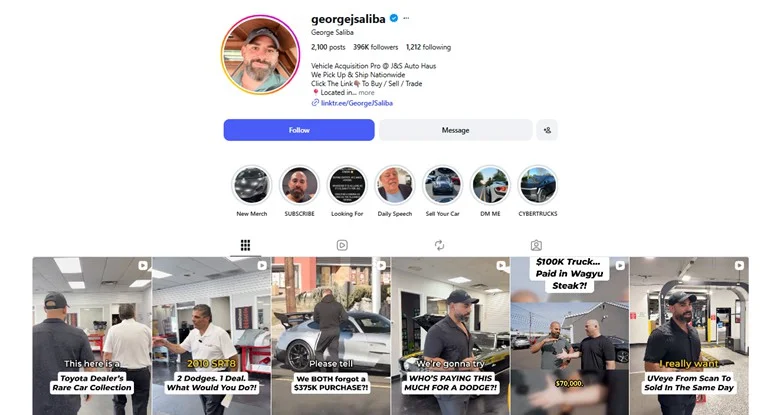 Instagram page of George Saliba where he has made himself the face of vehicle acquisition Instagram page of George Saliba where he has made himself the face of vehicle acquisition